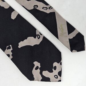 VINTAGE CLAUDE MONTANA SILK TIE BLACK TAN ABSTRACT PRINT ITALY 3.5" X 54"